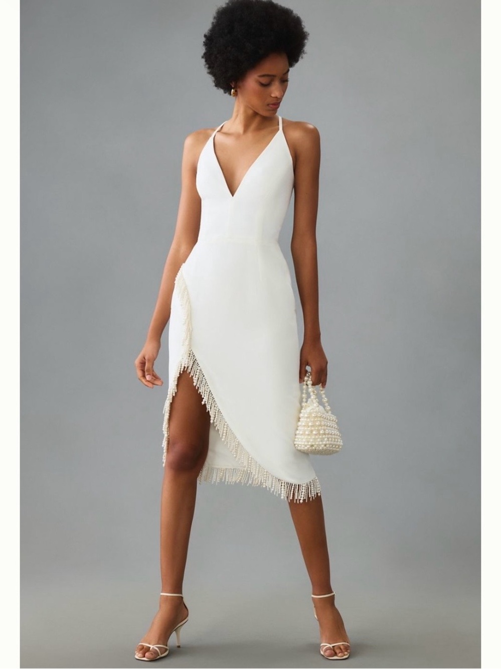 White pearl bridal event dress HELSI BLAINE CREPE MIDI- XL